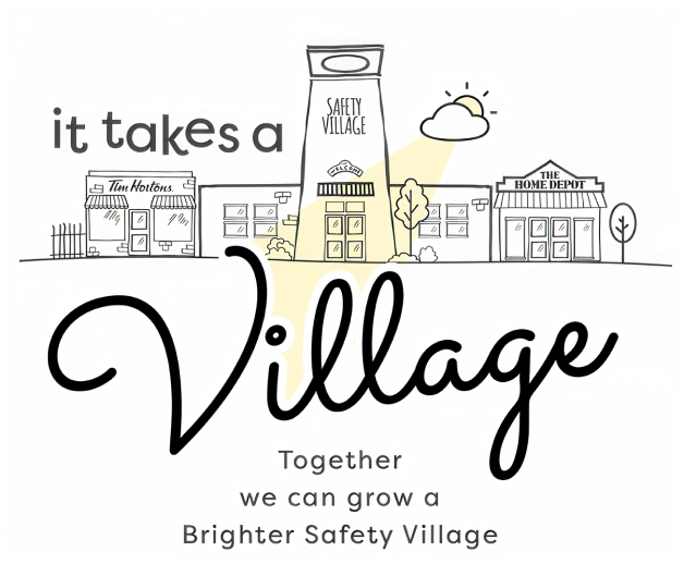 Village illustration with buildings